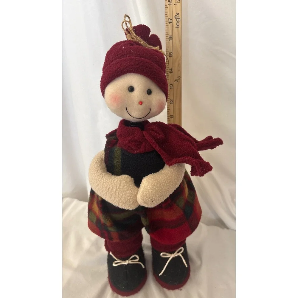 Elements Snowgirl Plush Girl 18in Red Plaid Jumper Scarf Winter Holiday Decor